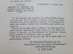 Archief document. Brief van Dr. J. van Dam aan alle Schoolbesturen en gemeentes
